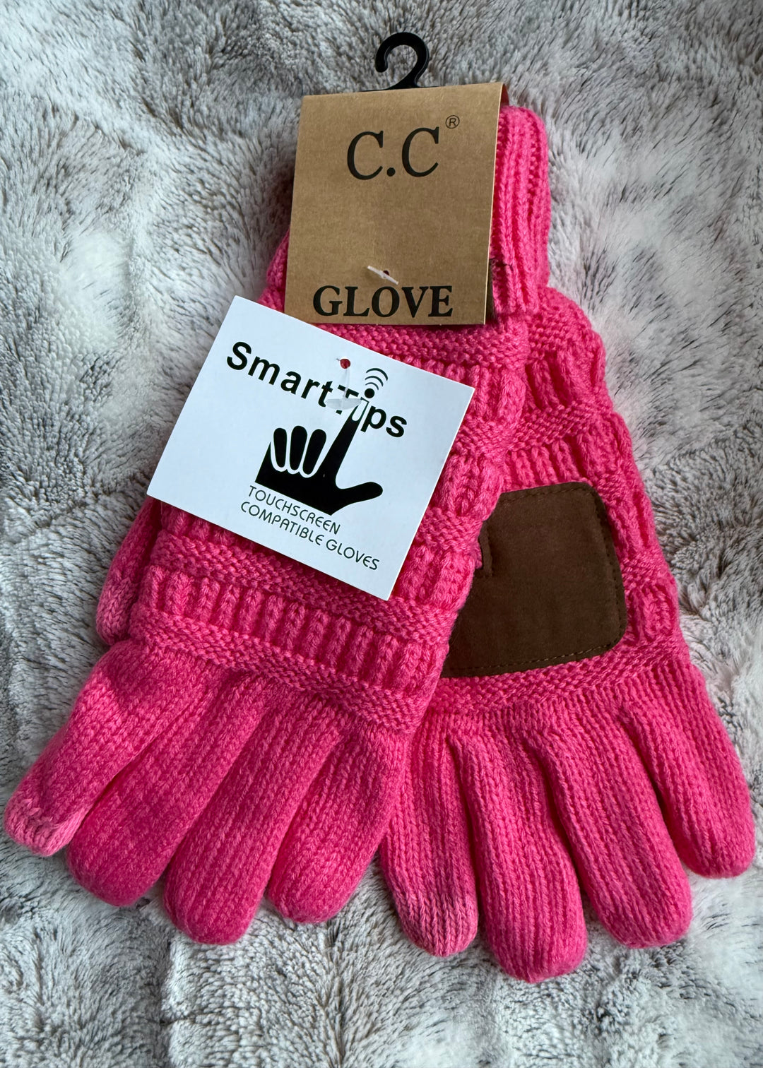 Pink Knit Gloves with Fuzzy Lining - Touchscreen compatible gloves