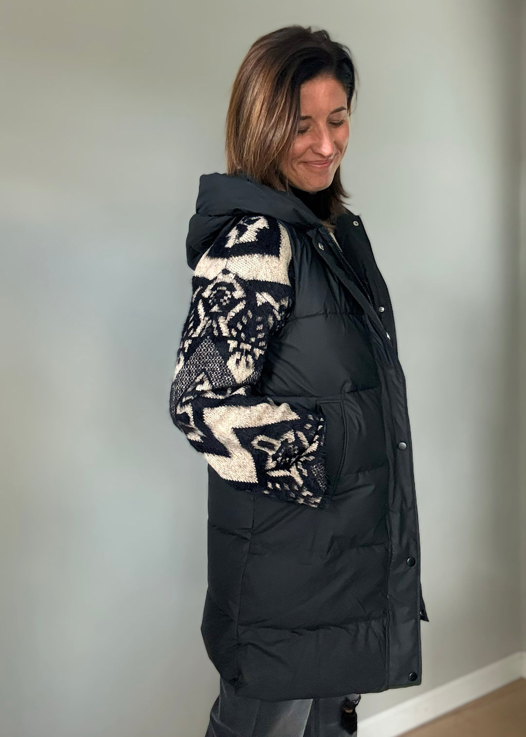 Women's Long Black Puffer Vest