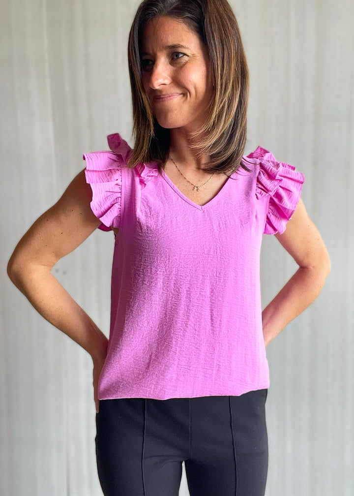 Women's Mauve Tiered Ruffle Sleeve Top