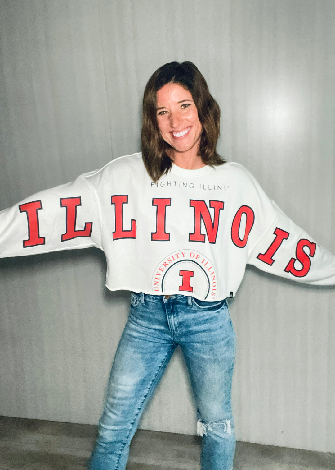 Women's Cropped Illinois Long Sleeve Top | Champaign-Urbana boutique with outfits perfect for Illinois game day!