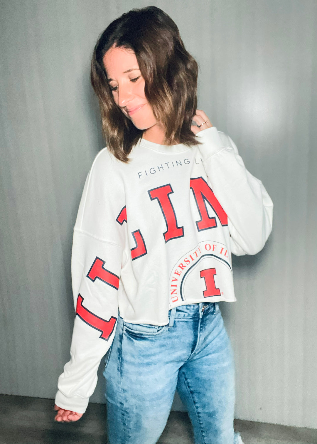 Women's Cropped Illinois Long Sleeve Top | Champaign-Urbana boutique with outfits perfect for Illinois game day!