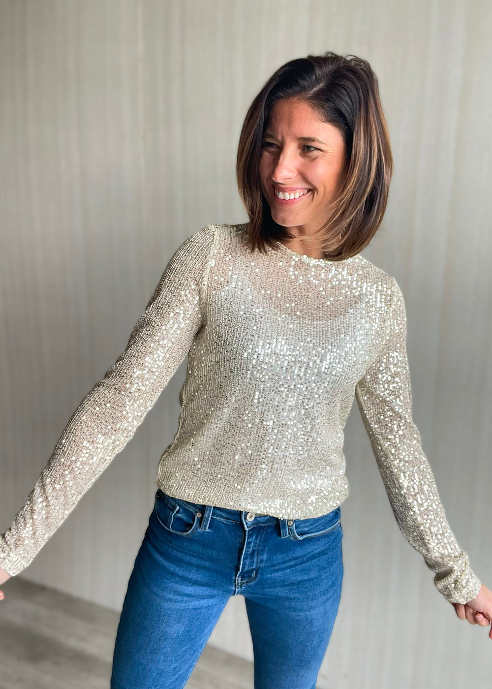 Women's Sequin Long Sleeve Top | Cute Top for the Holidays, Cute Top for NYE