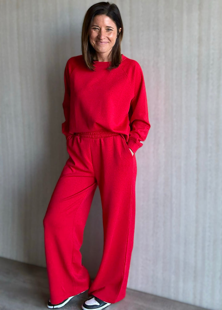 Red Scuba Crew Neck And Pants Set