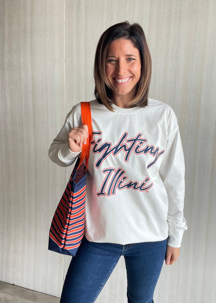 Women's White Fighting Illini Oversized Long Sleeve