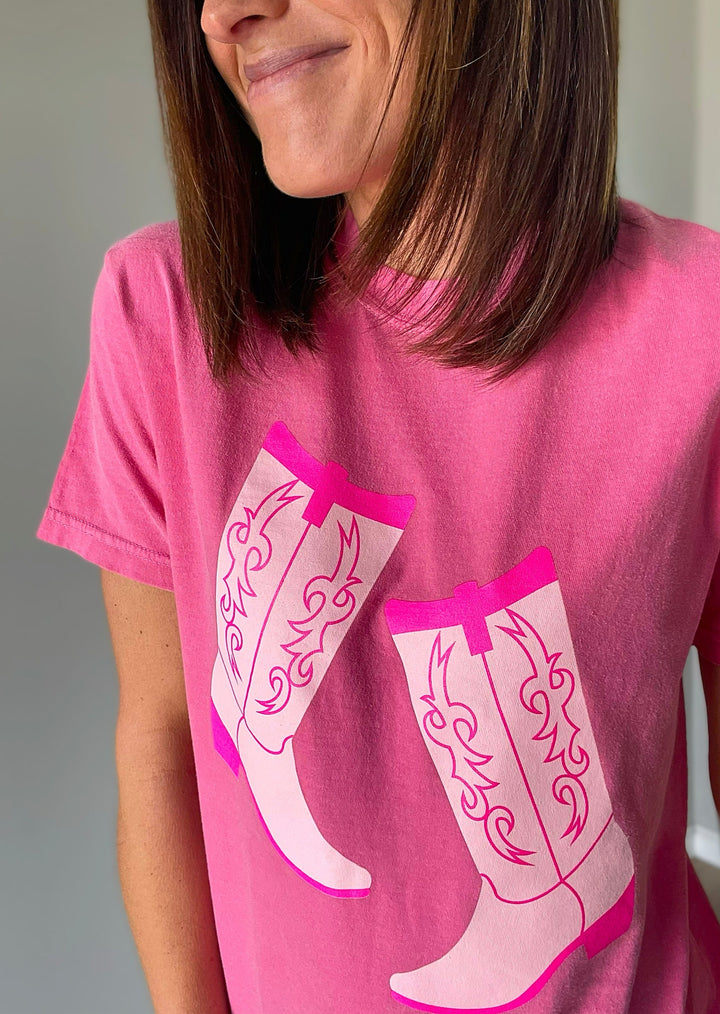Pink Kickin' Boots Women's T-Shirt | Country Concert T-Shirts
