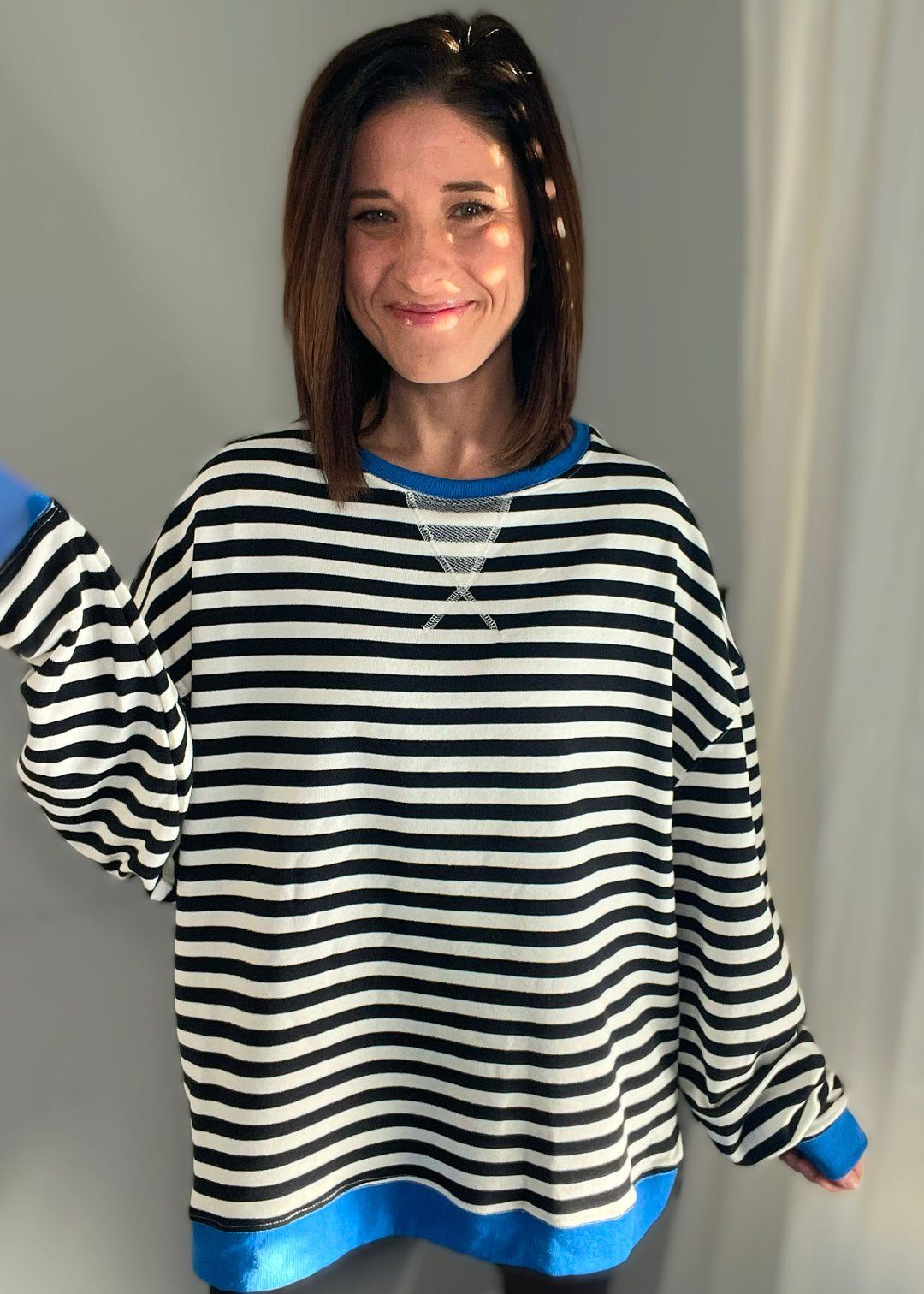 Women's Black/White Oversized Striped Pullover