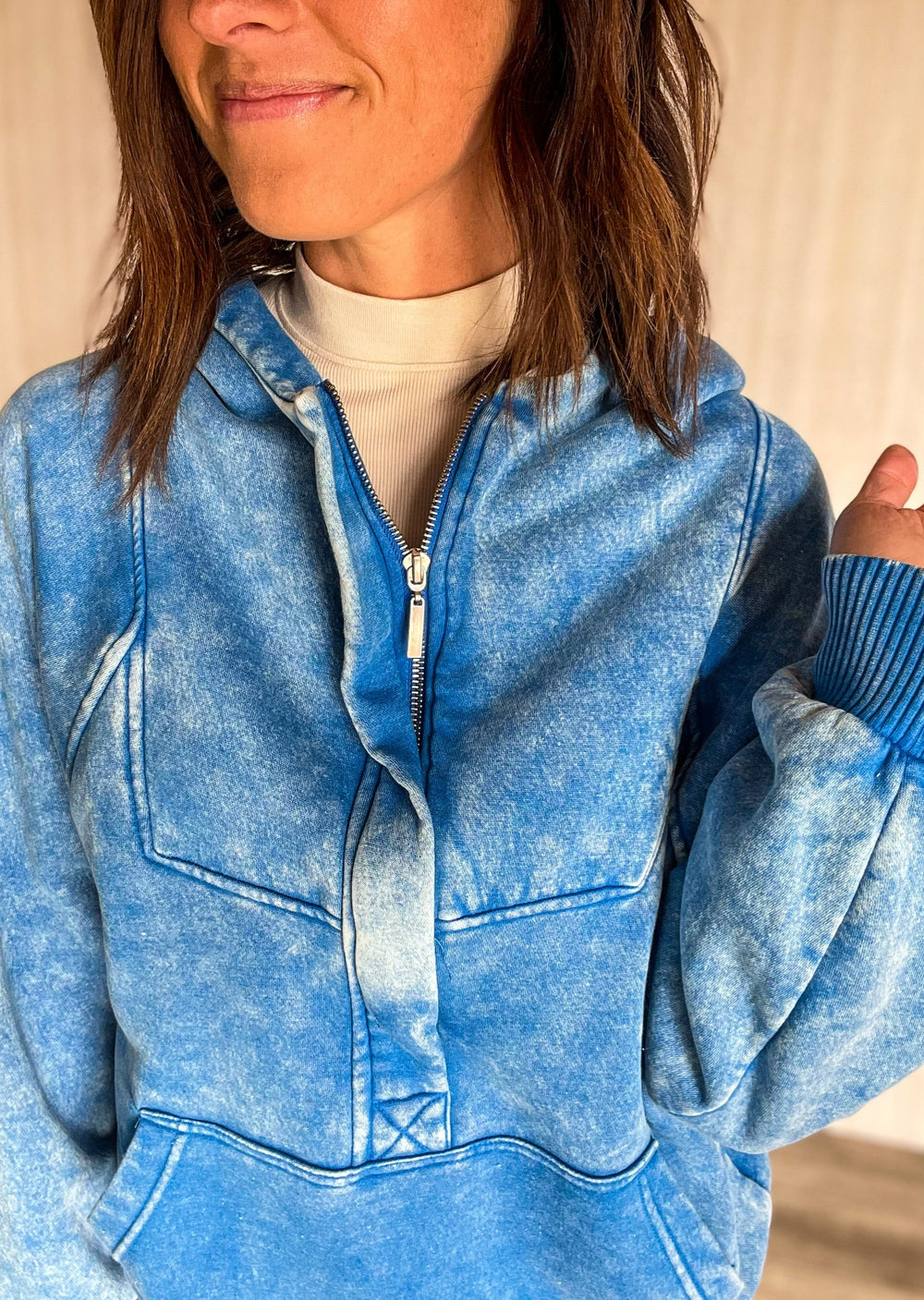 Ocean Blue Acid Wash Zip Hoodie