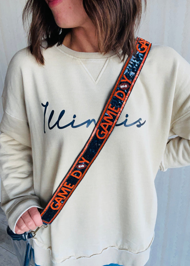 Navy & Orange Beaded/Sequin Football Game Day Purse Strap