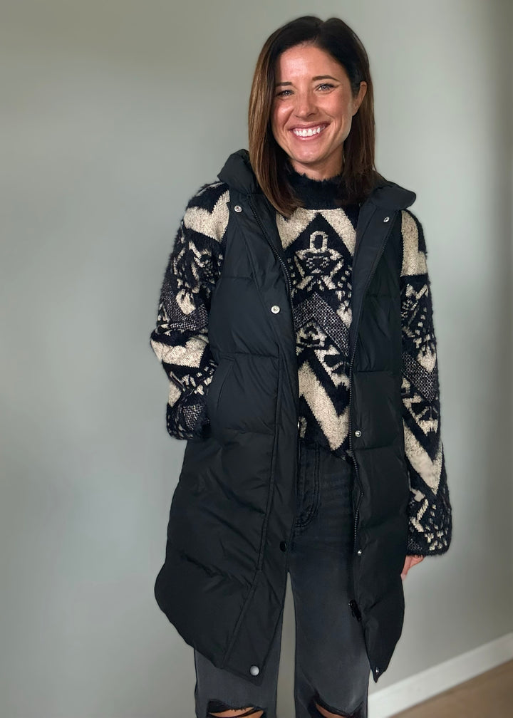 Women's Long Black Puffer Vest