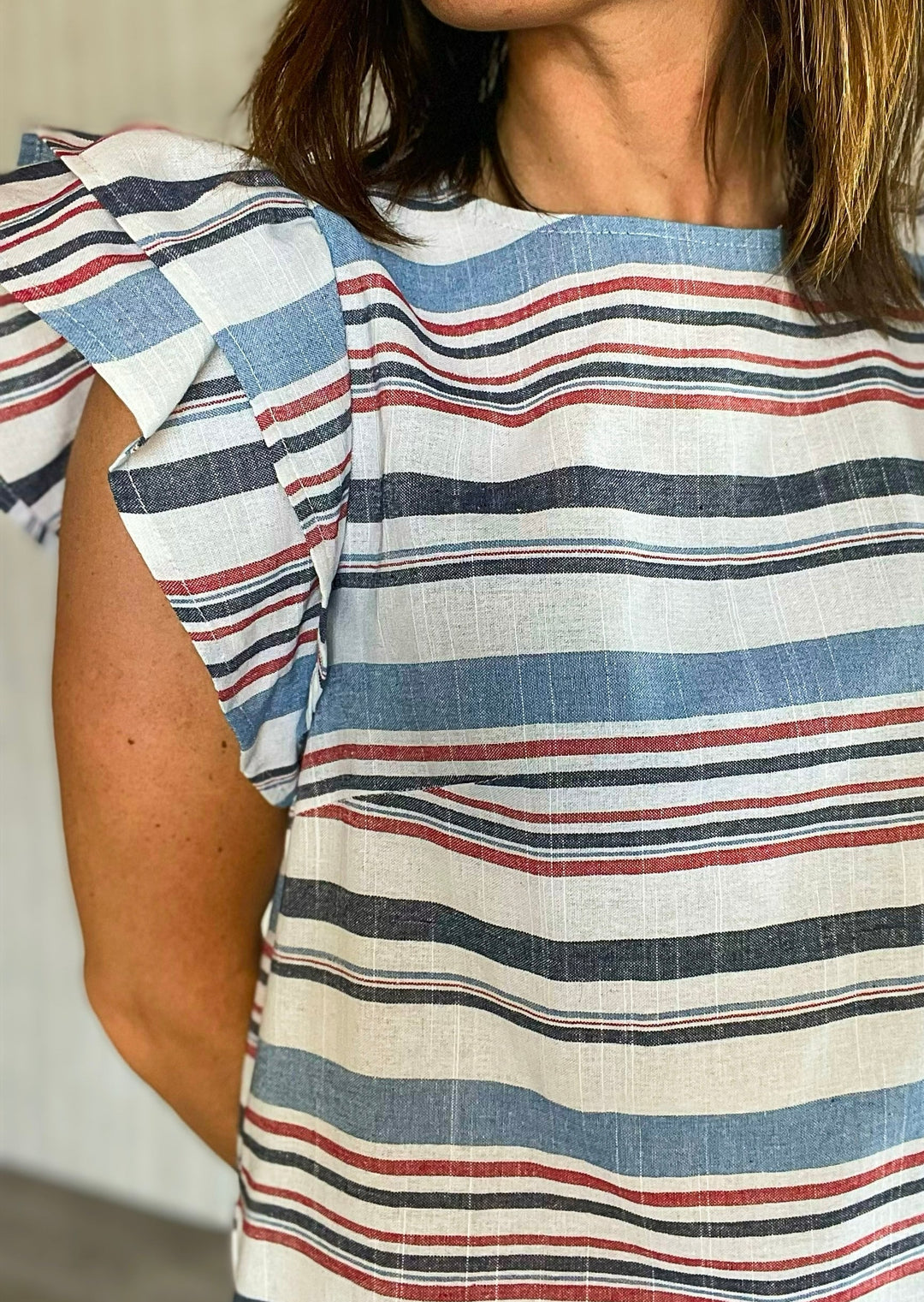 Women's Red, White, and blue Striped Shirt perfect for the 4th of July