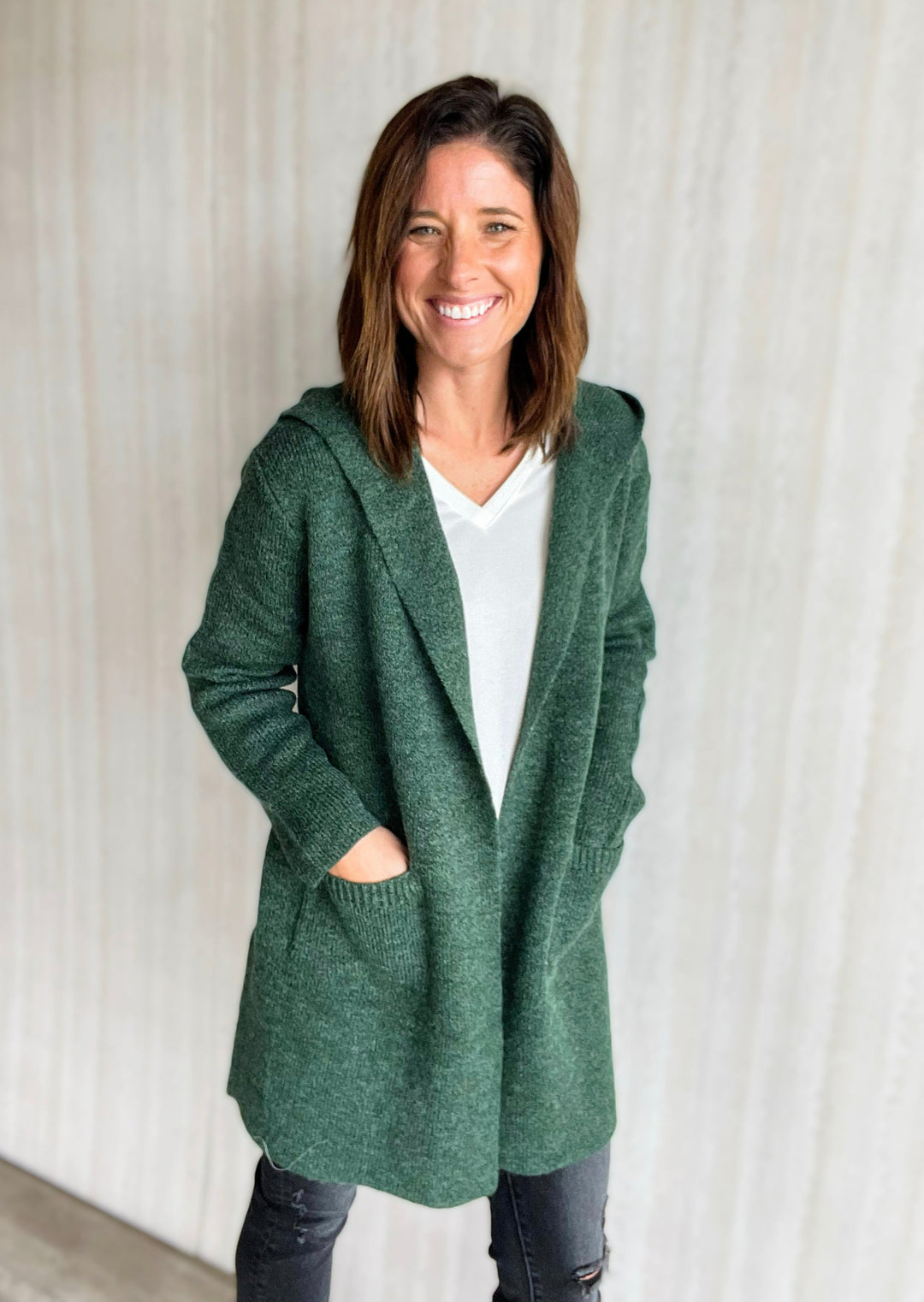 Dark Green Hooded Sweater Cardigan