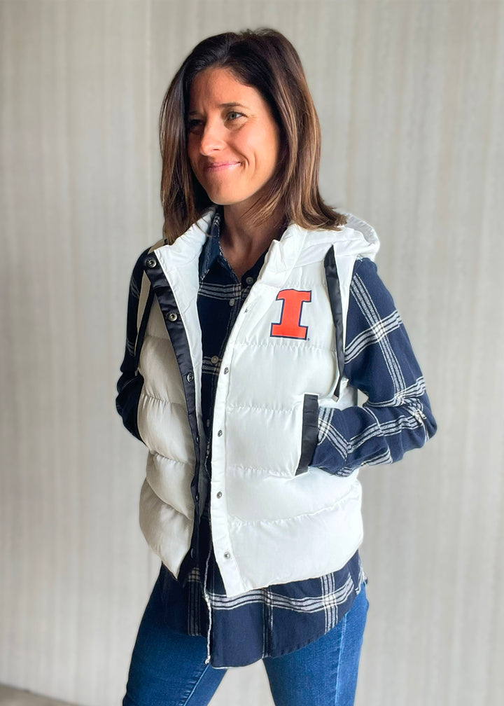 White Illinois Fighting Illini Hooded Puffer Vest