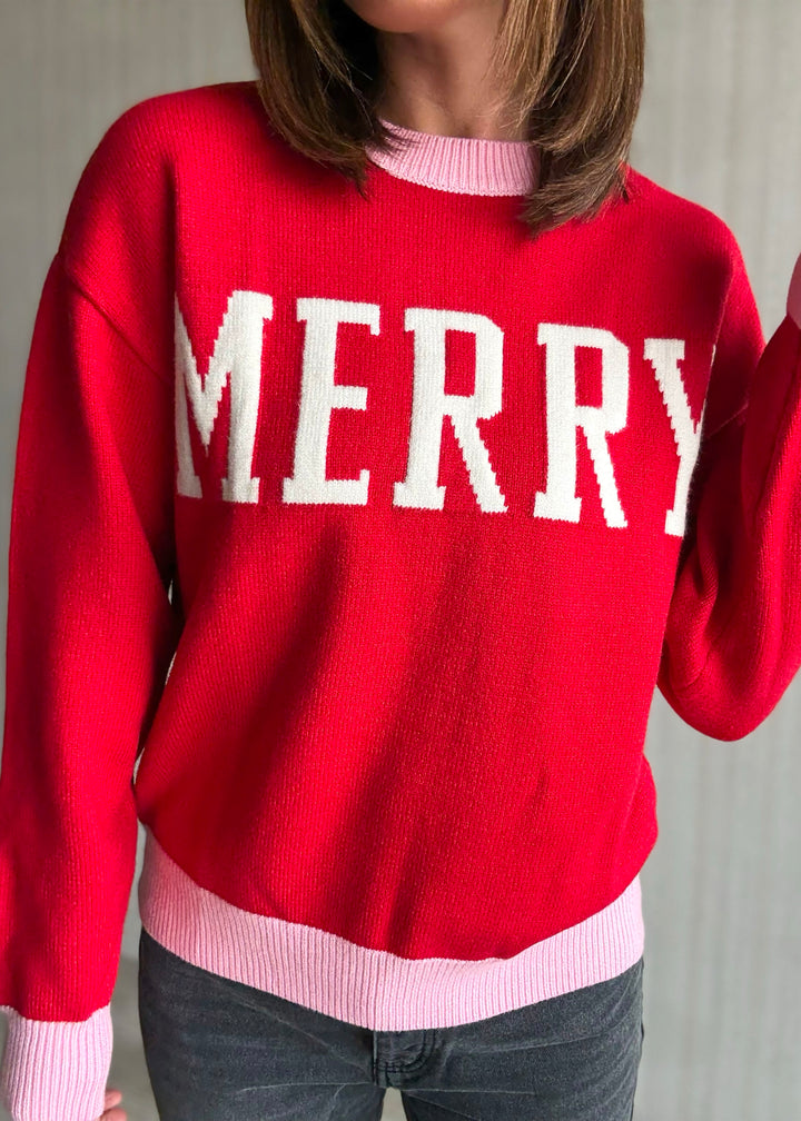 Women's Merry Red & Pink Christmas Holiday Sweater