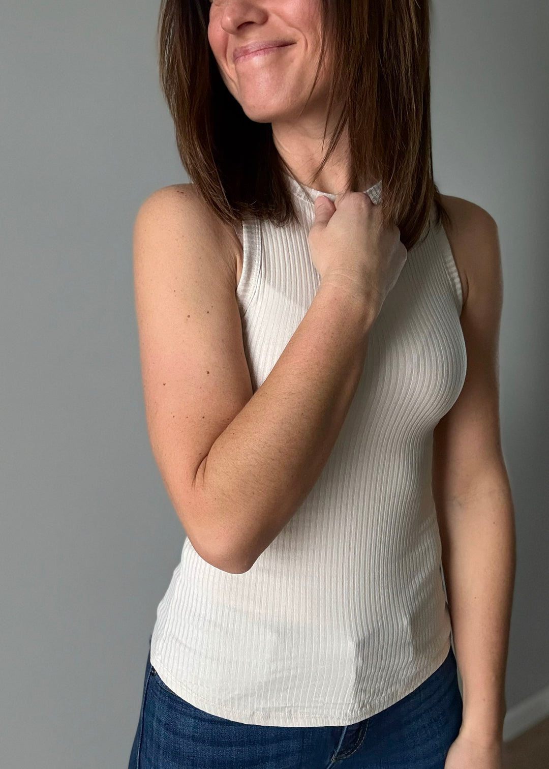 Women's Fitted Ribbed Taupe Tank Top 