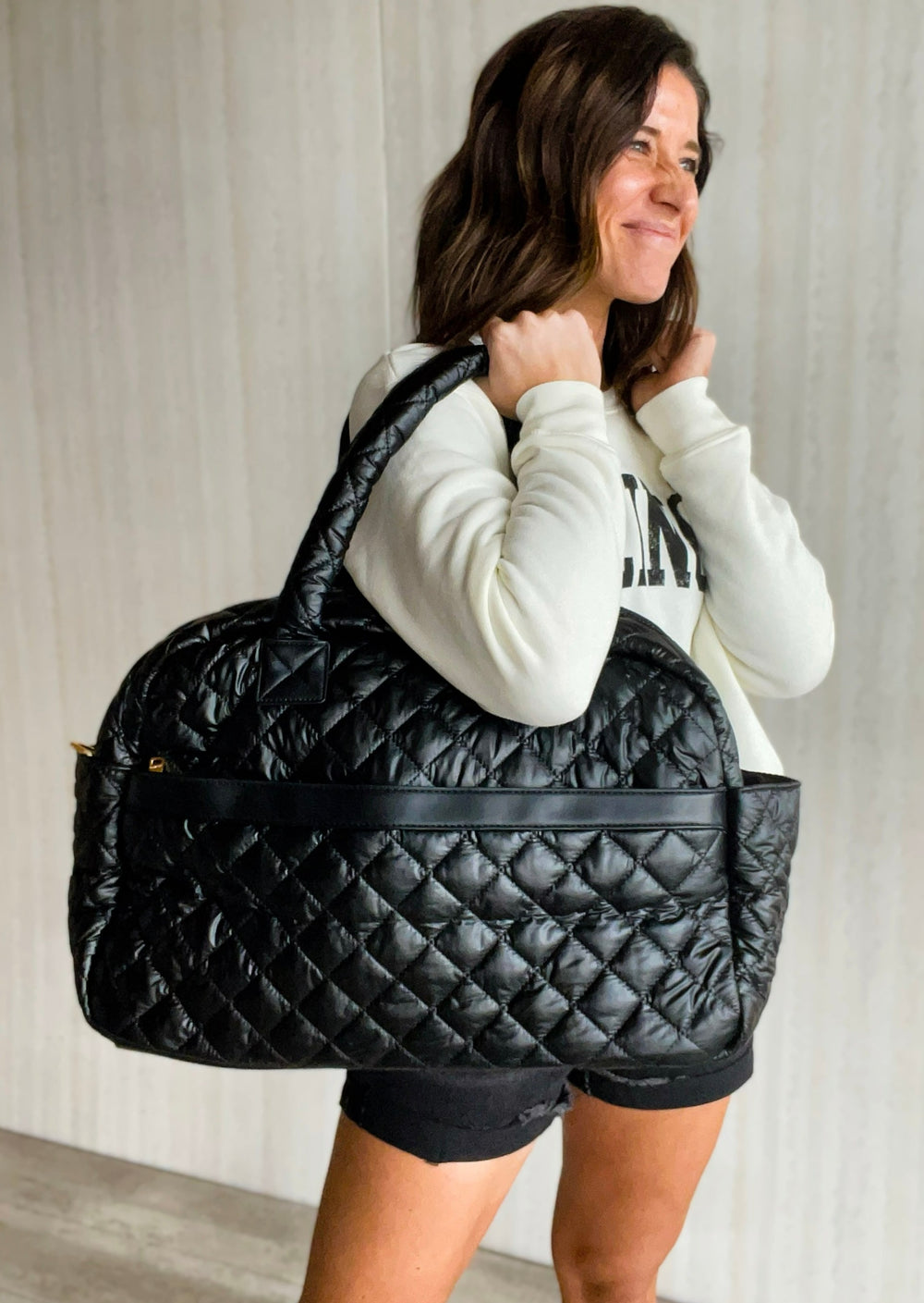 Black Quilted Nylon Weekender Bag | Central Illinois Champaign-Urbana Boutique