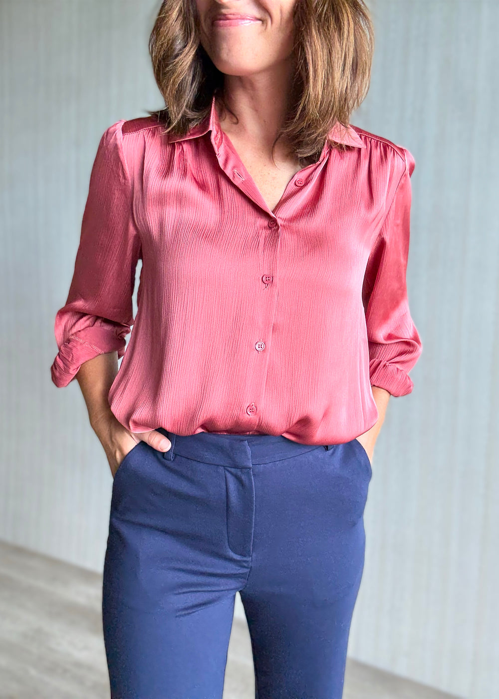 Skies Are Blue Women's Navy Knit Wide Leg Pants | Work Dress Pants