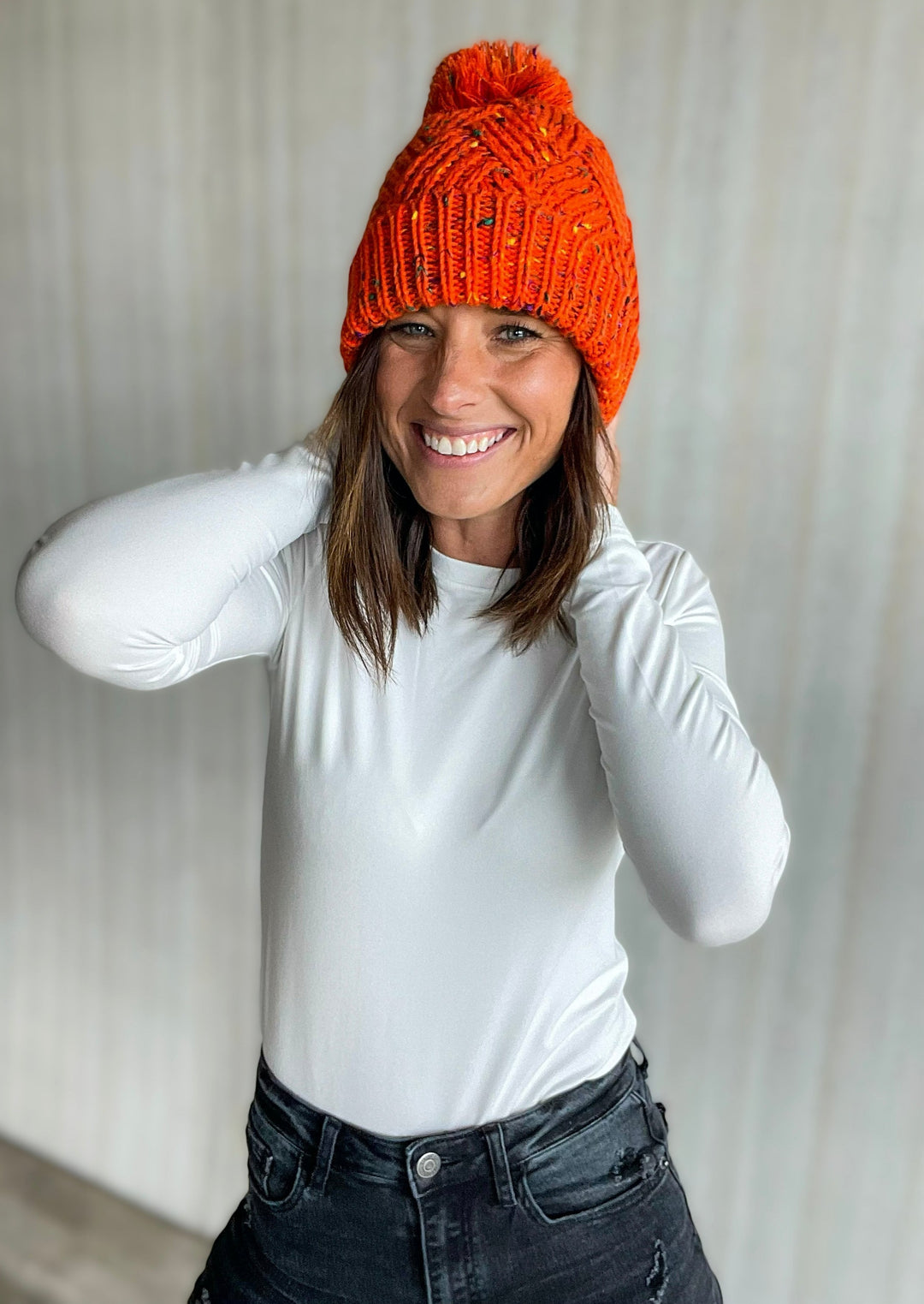 Orange Pom Hat with speckled colors | Orange Winter Beanie Hat