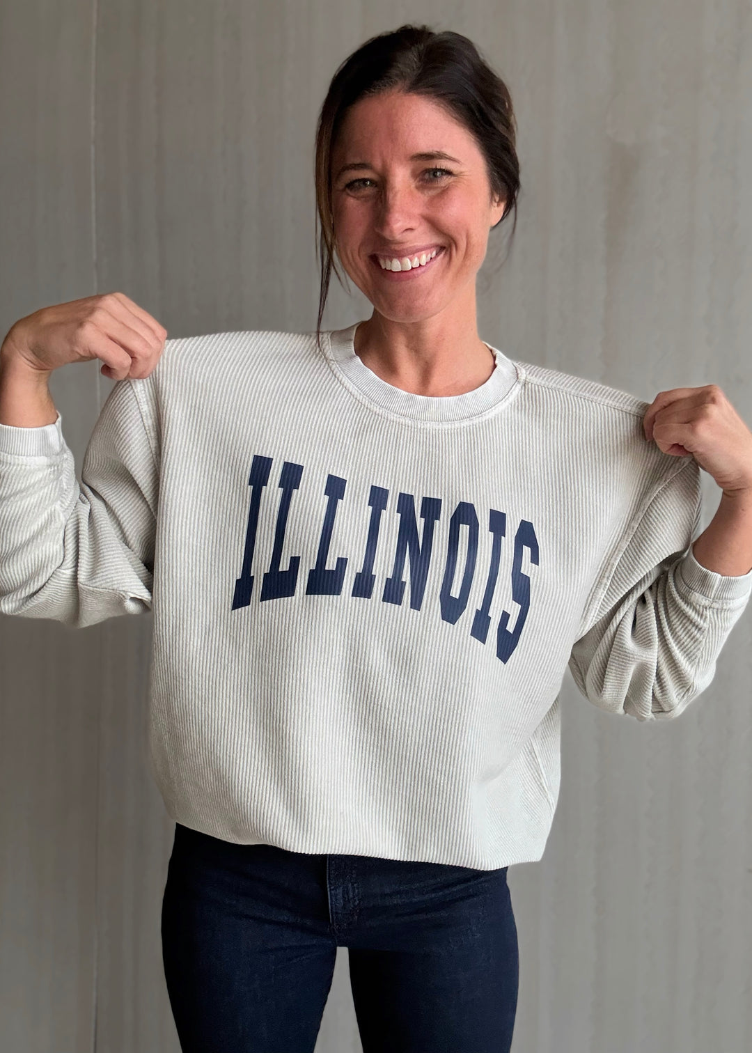 Women's Steel Gray Illinois Corded Crew | Cute Illinois Game Day Outfits - Champaign-Urbana Boutique