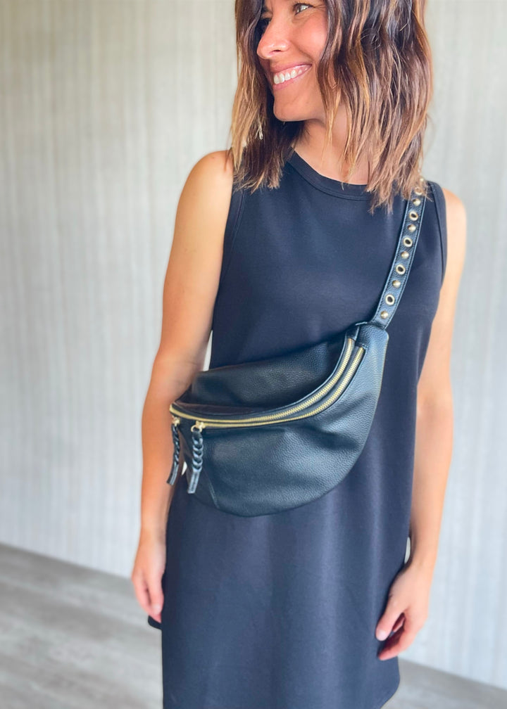 Women's Black Sling Bag - Black Nova Studded Sling Bag
