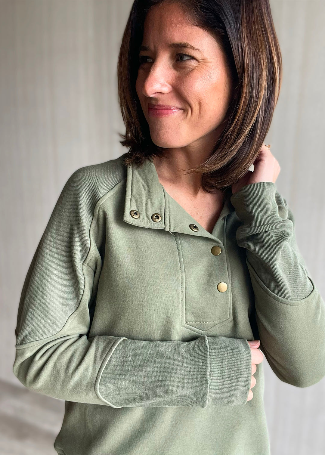 Women's Olive Half Snap Sweatshirt