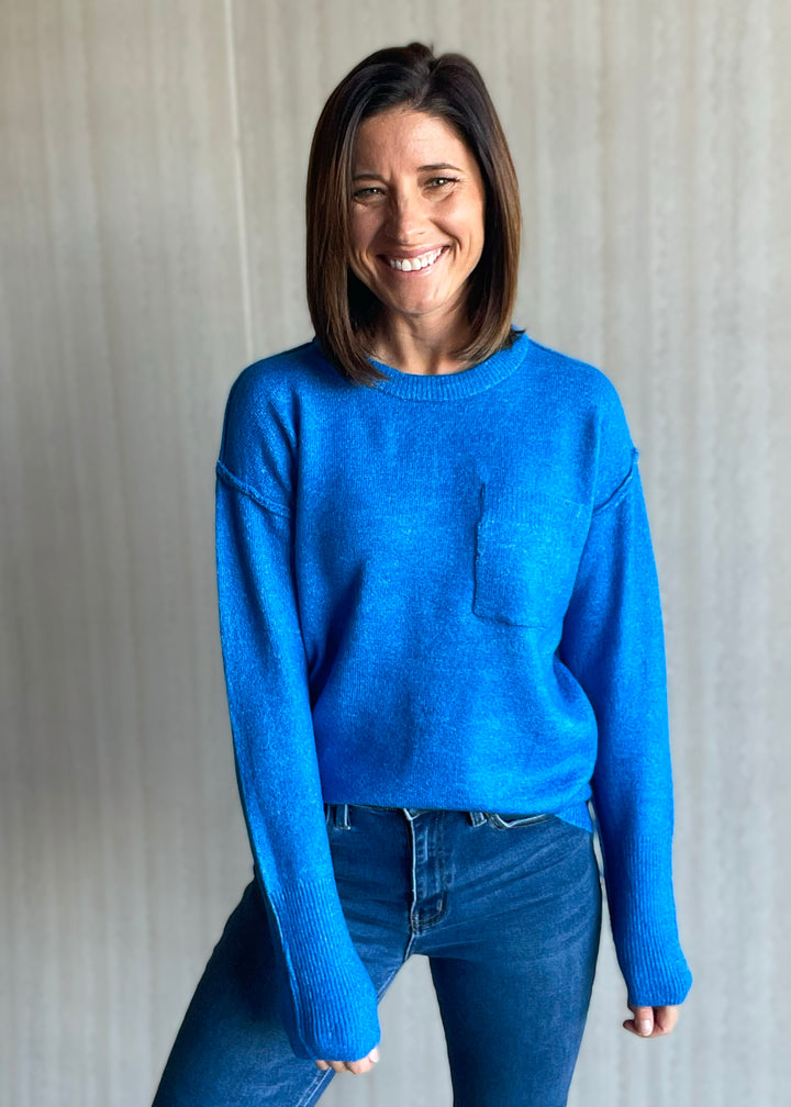 Blue Melange Pocket Sweater