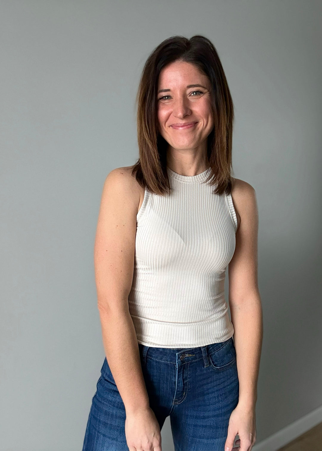 Women's Fitted Ribbed Taupe Tank Top 