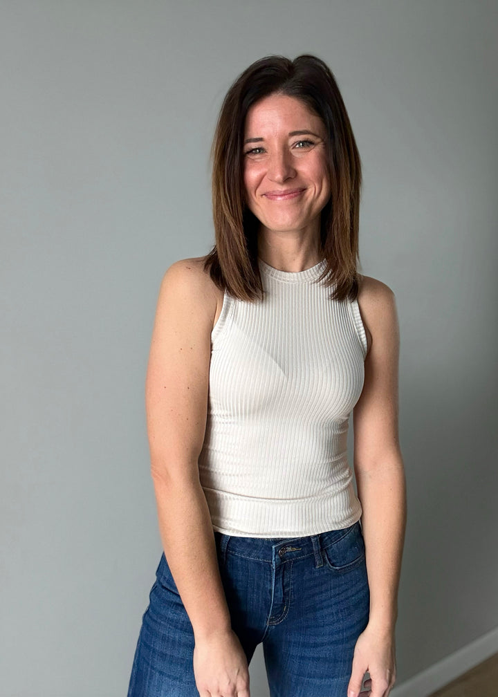 Women's Fitted Ribbed Taupe Tank Top 