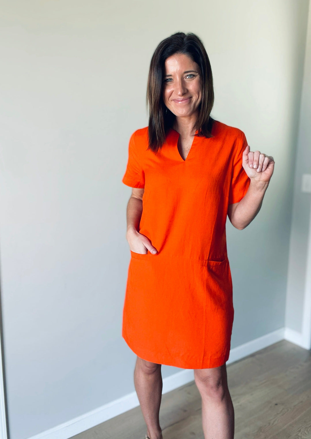 Cute Women's Dresses for Work - Orange Shift Dress