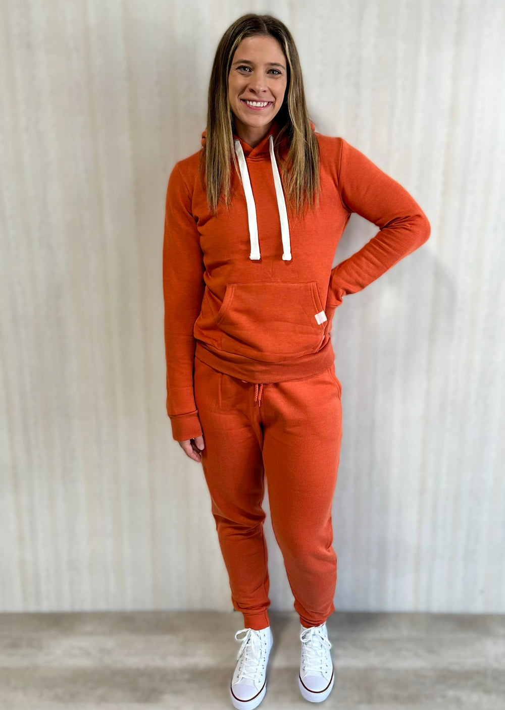 Women's Dusty Orange Hoodie | Orange Hooded Sweatshirt & Orange Sweatpants Joggers