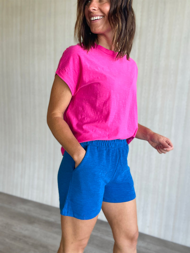 Women's Blue Slub Lounge Shorts