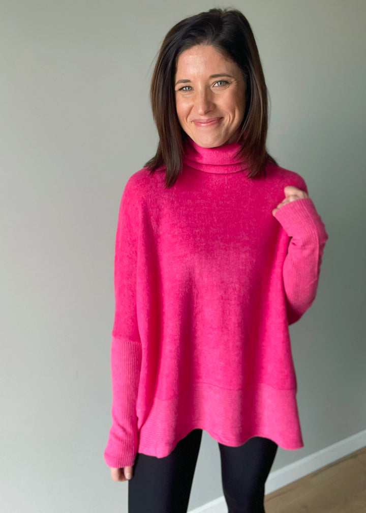 Women's Pink Brushed Hacci Turtleneck - Valentine's Day Sweater