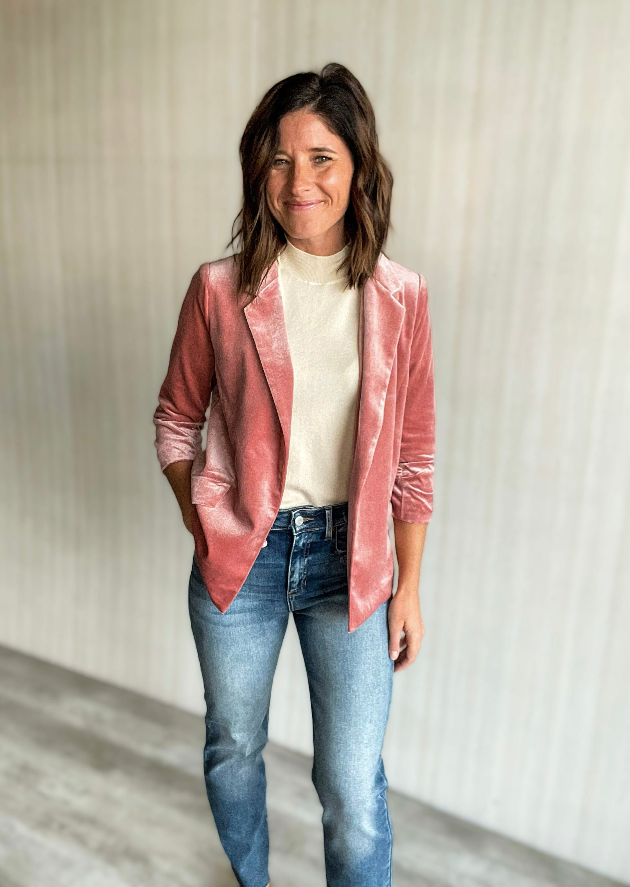 Blush on sale velvet blazer