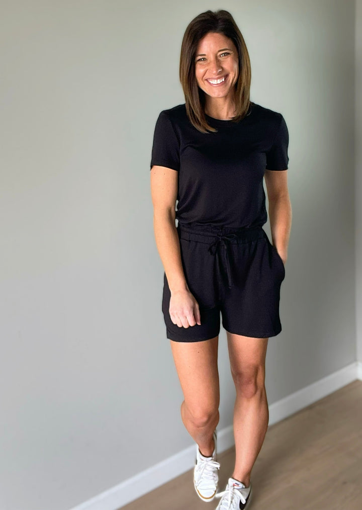 Women's Black Athleisure Romper