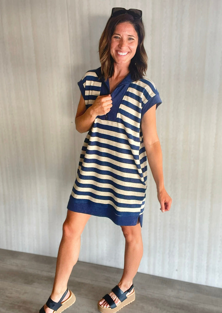 Women's Navy & Cream Striped Swim Cover-Up