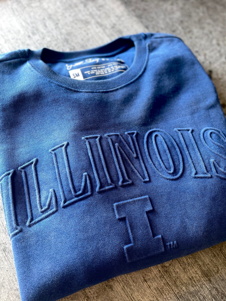 Women's Navy Embossed Illinois Sweatshirt | Champaign-Urbana Boutique with outfits for Illinois Game Day