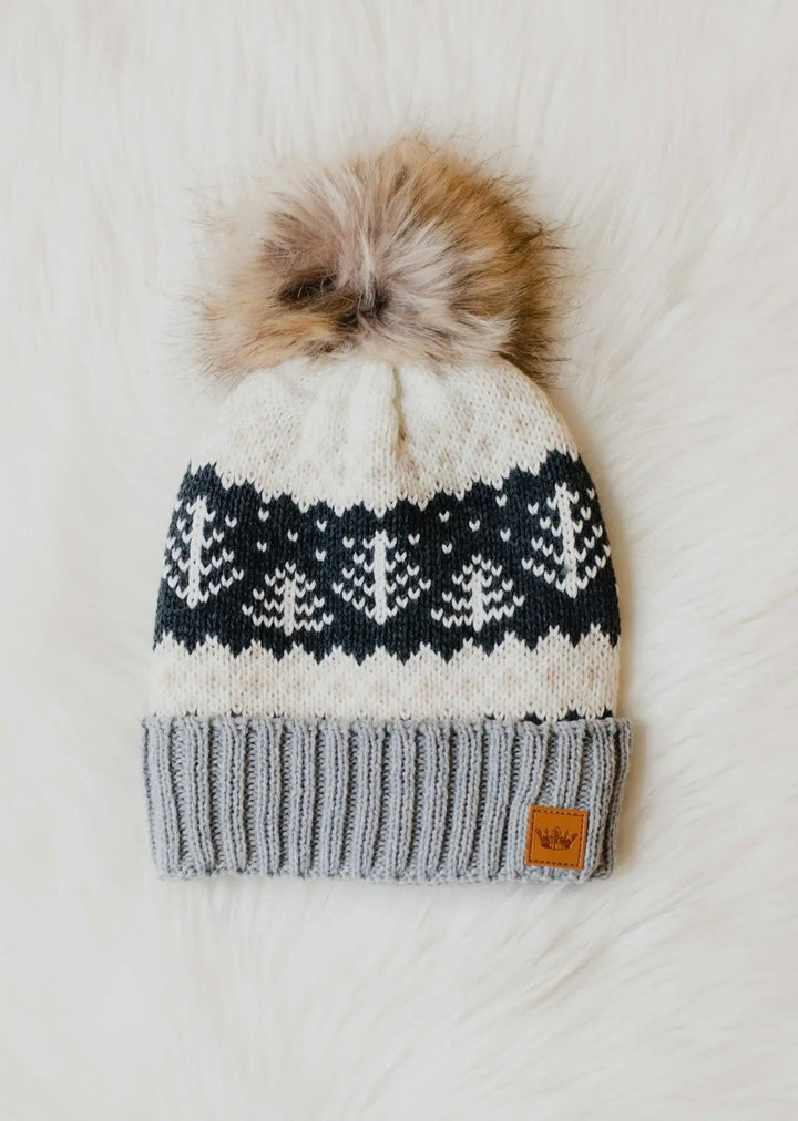 Cute Winter Hats - Gray, Tan, White and Charcoal Winter Pom Hat