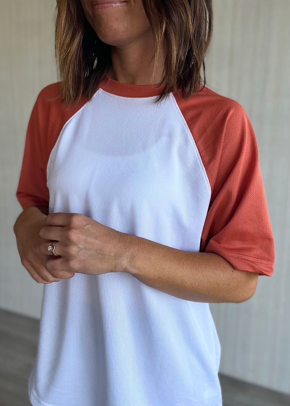 Women’s summer athletic top - burnt orange raglan
