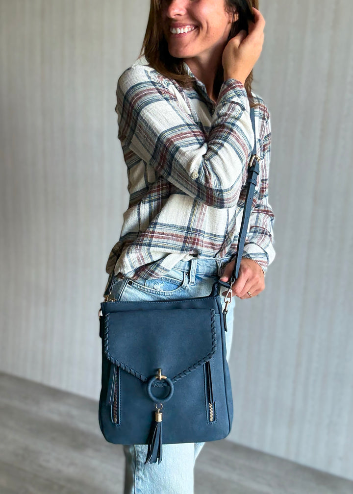 Navy Layla Whipstitch Crossbody