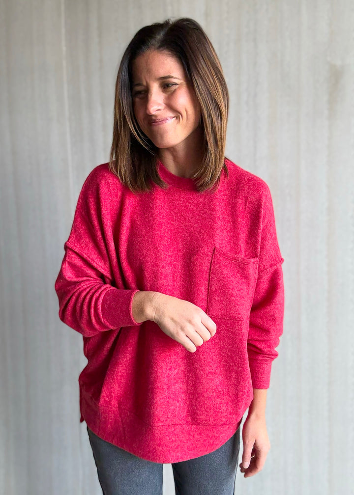 Women's Cozy Brushed Melange Drop Shoulder Top