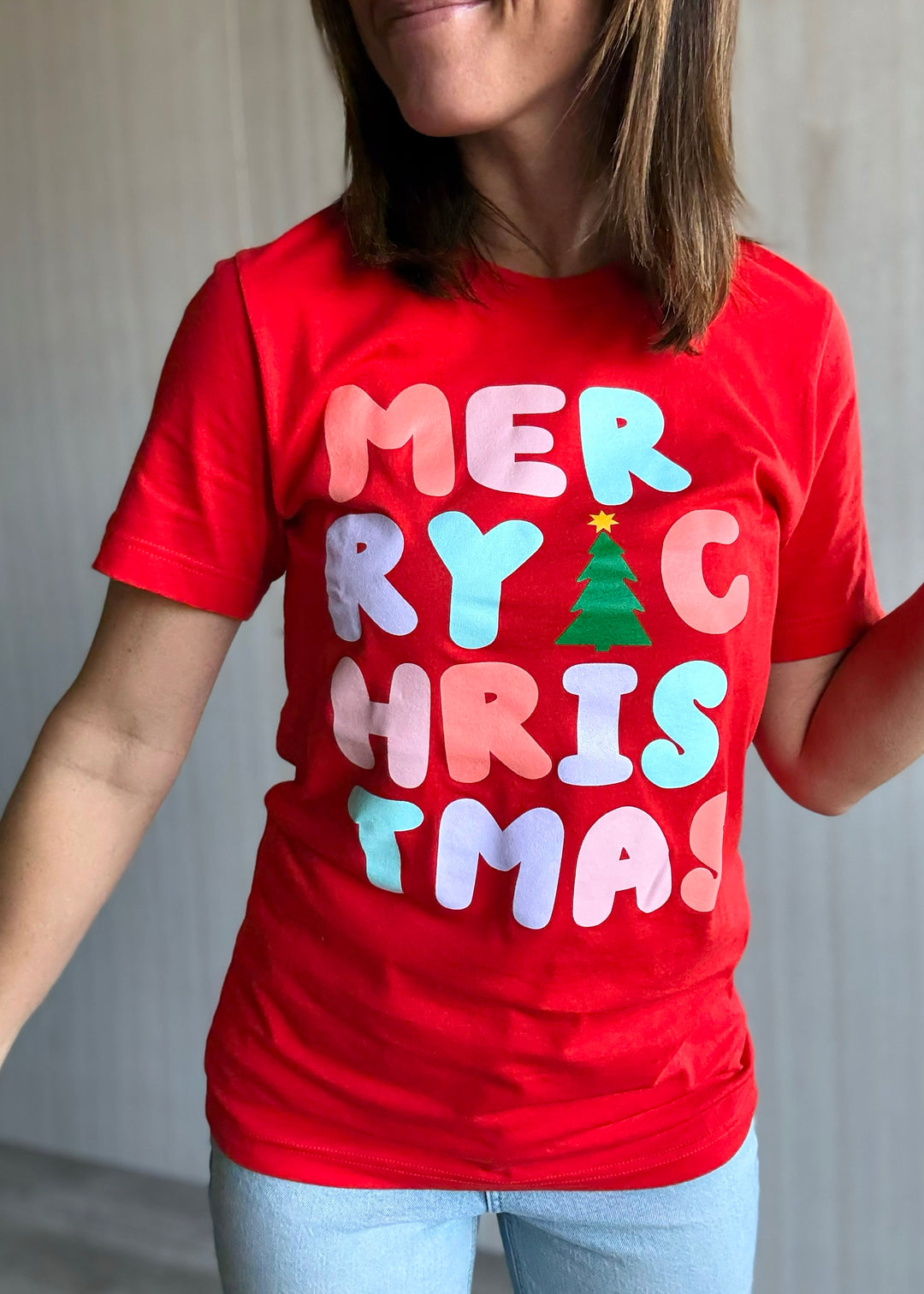 Women's Red Merry Christmas  Short Sleeve Tee