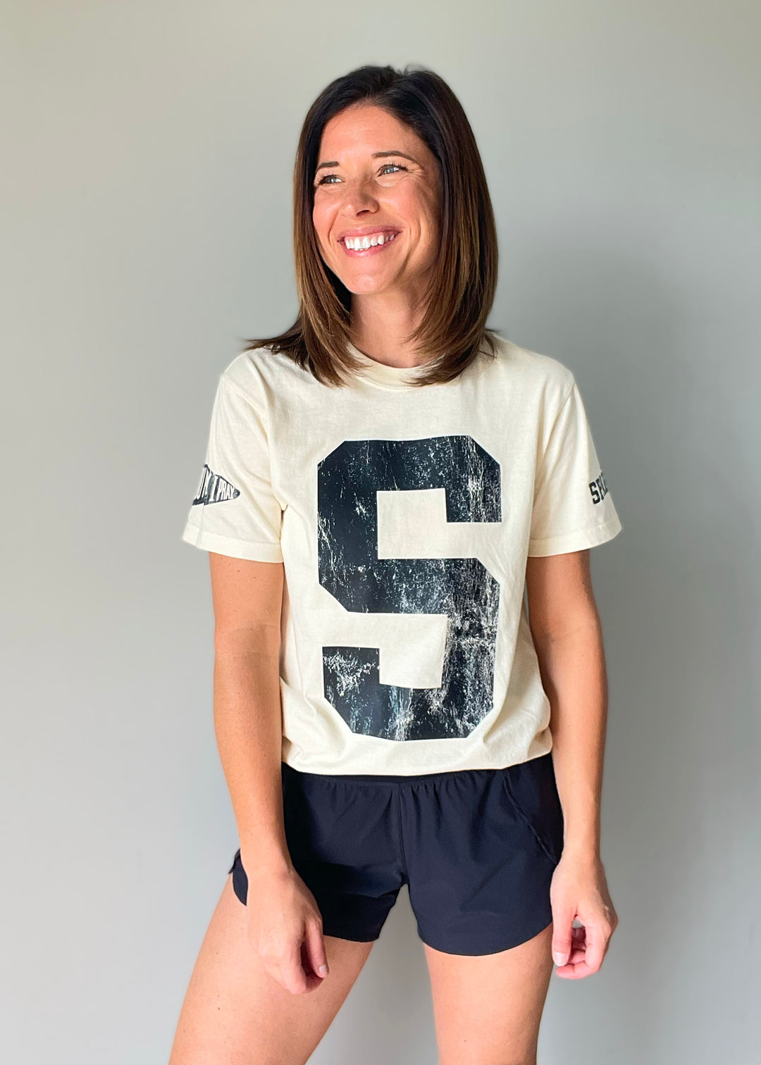 Women's Spartans "S" Cream Tee | SJO Spartan T-shirt