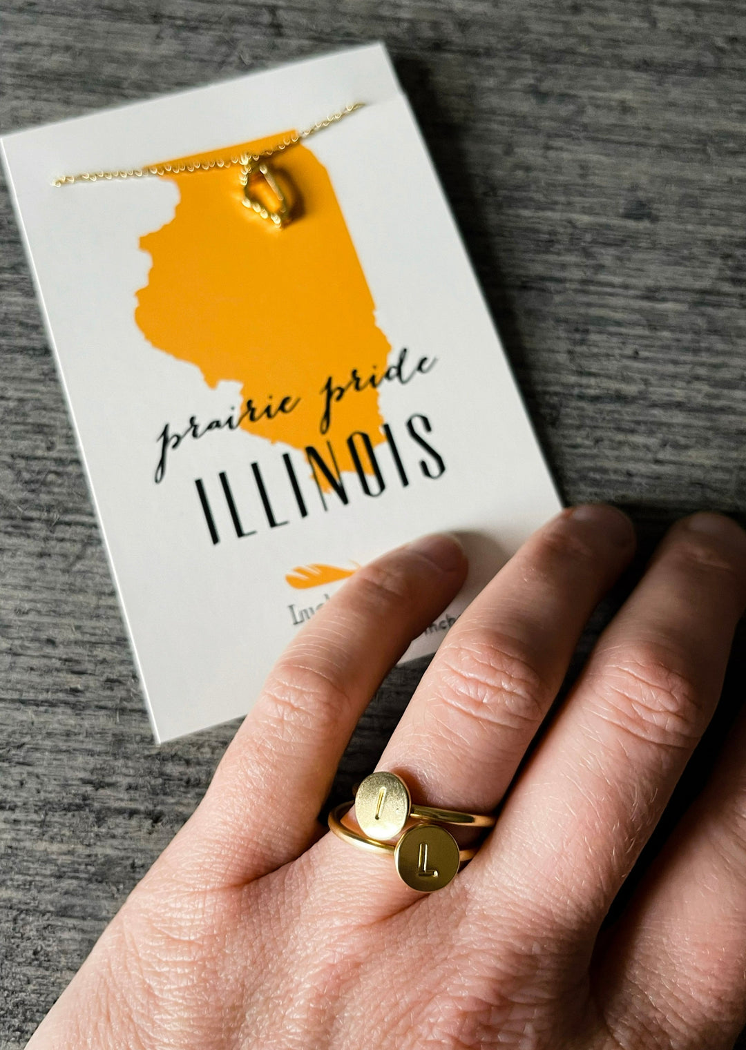 Illinois Jewelry - Illinois Necklace with I and L rings