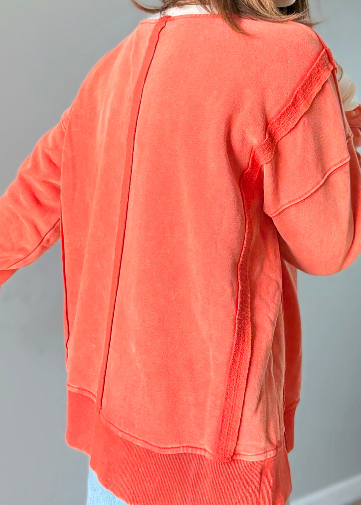 Women's Orange Color Block Pullover | Comfy Sweatshirts