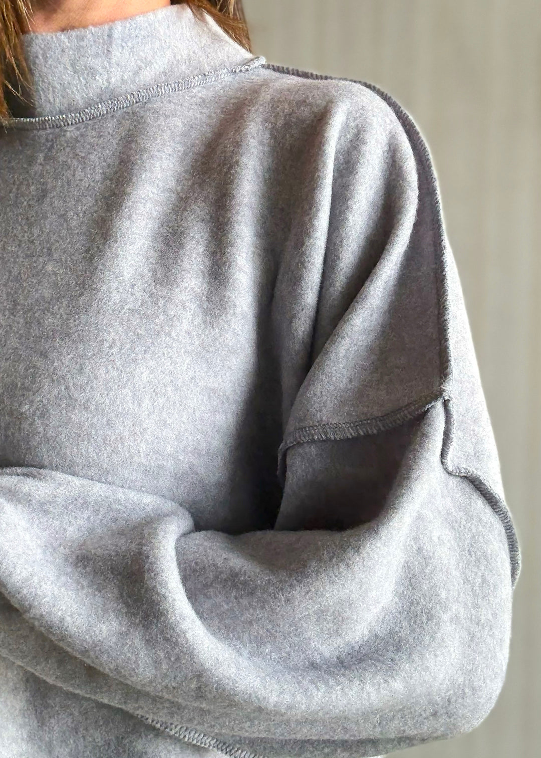 Women's cozy gray long sleeve top sweater