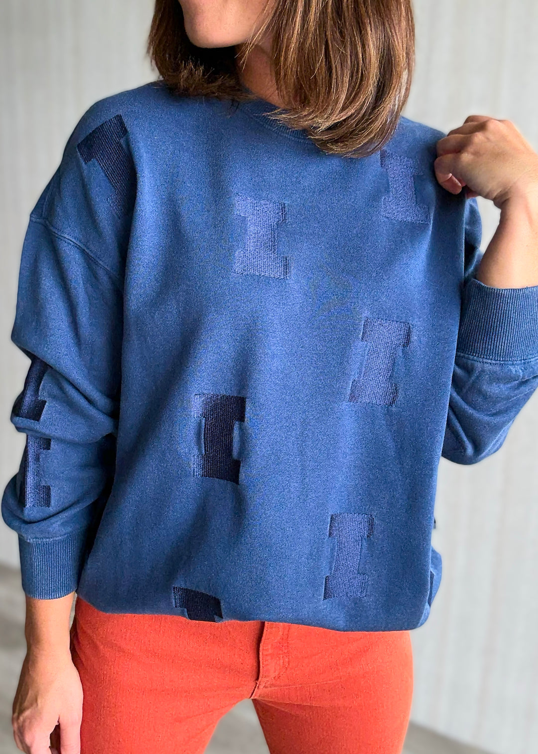 Women's Navy Blue Illinois Varsity “I” Repeat Sweatshirt | Cute Illinois Game Day Sweatshirt