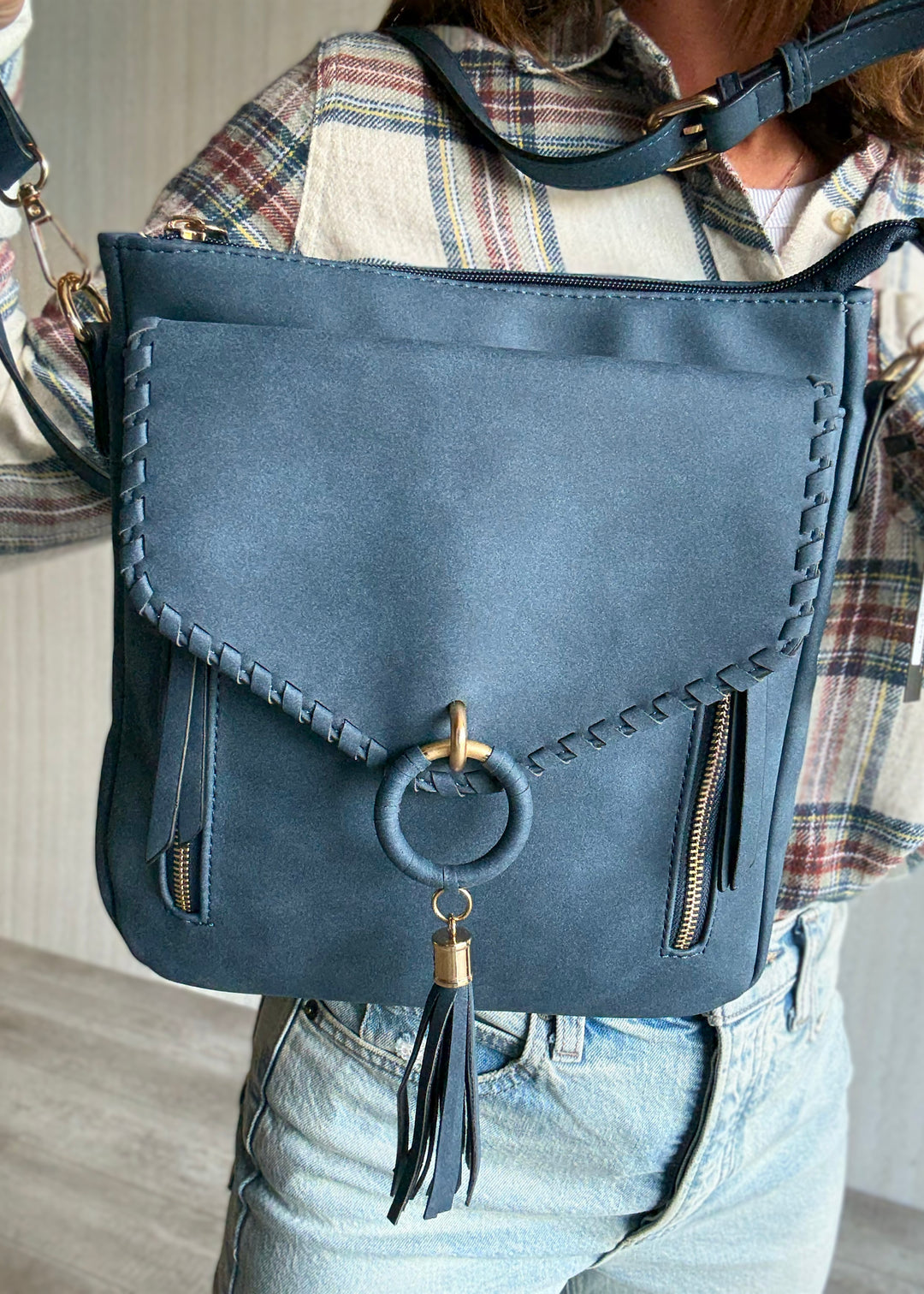 Women's Navy Crossbody Bag - Navy Layla Whipstitch Crossbody
