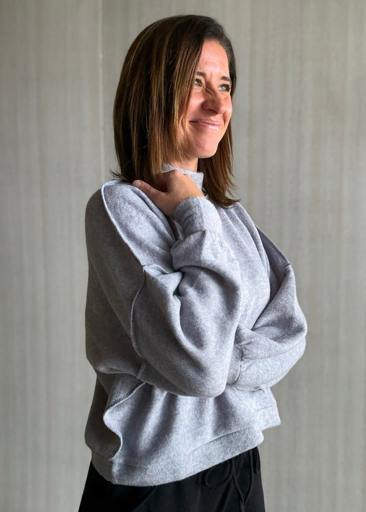 Women's cozy gray long sleeve top sweater