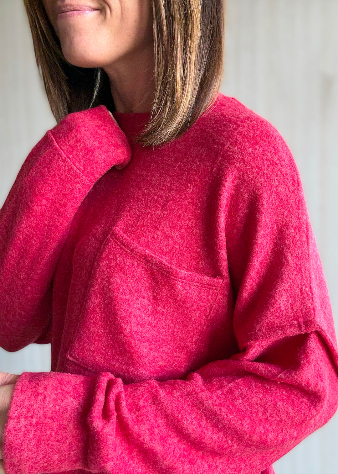 Women's Cozy Brushed Melange Drop Shoulder Top