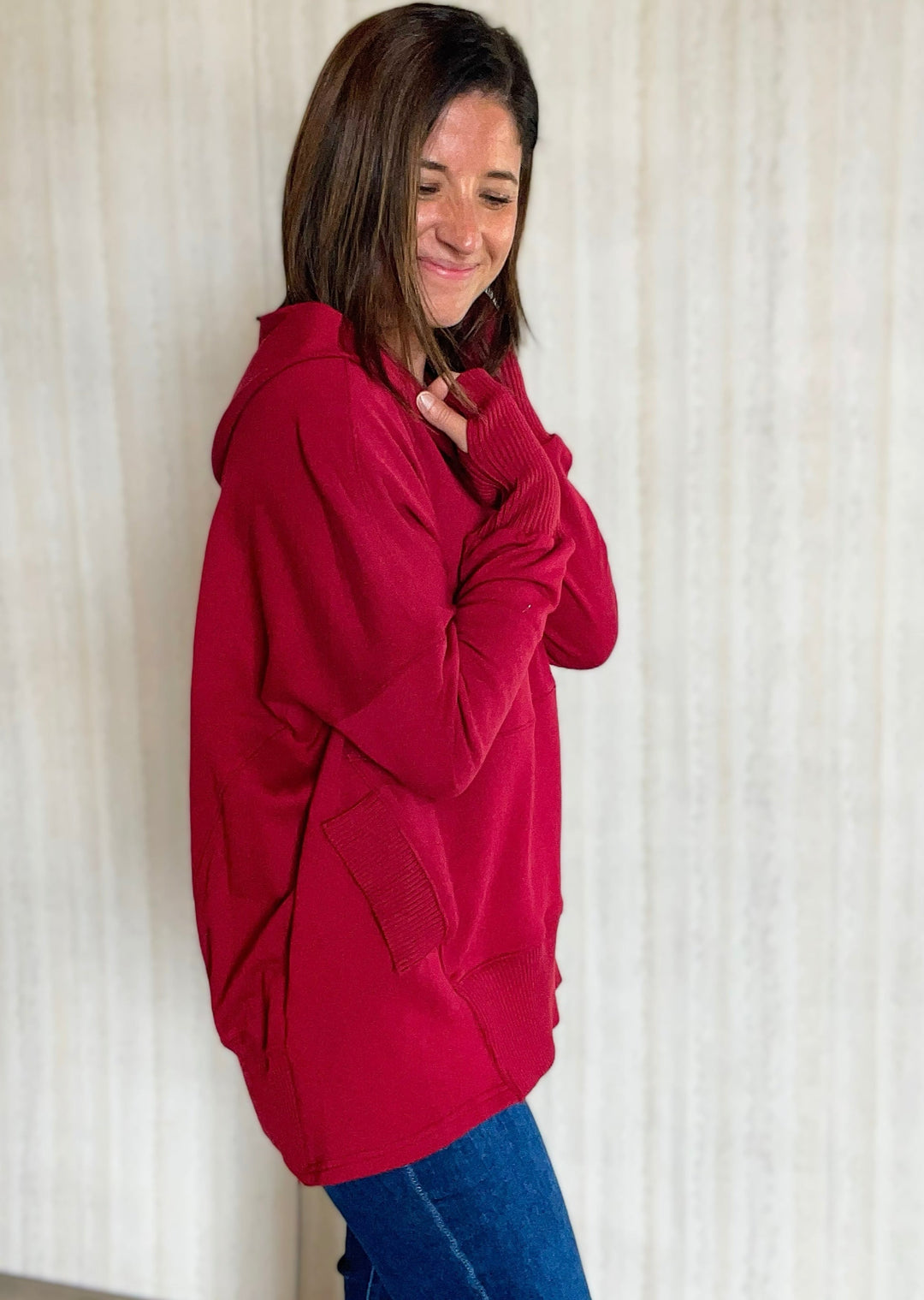 Bordeaux Hoodie Pullover | Burgundy snap pullover with pockets