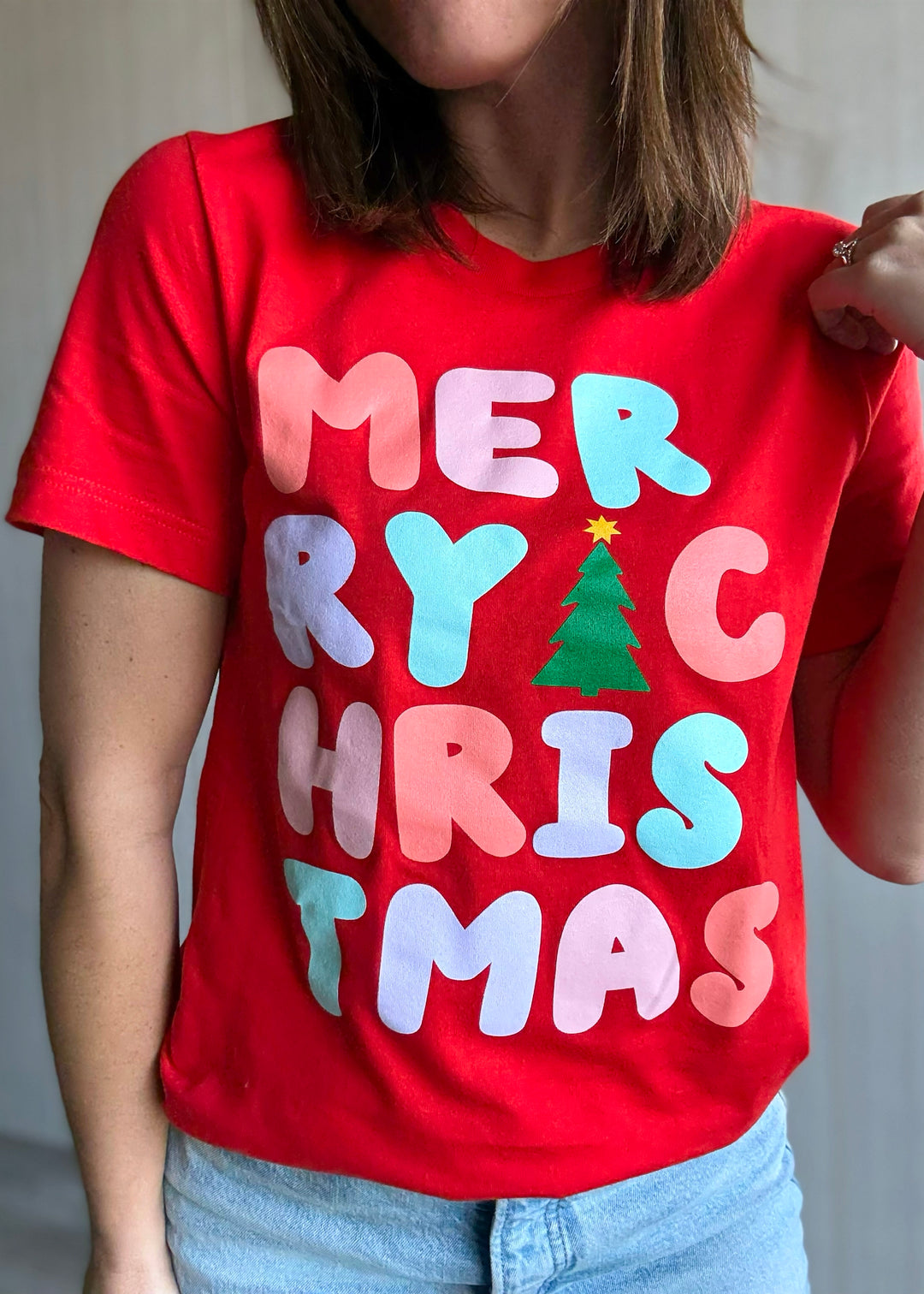 Women's Red Merry Christmas  Short Sleeve Tee